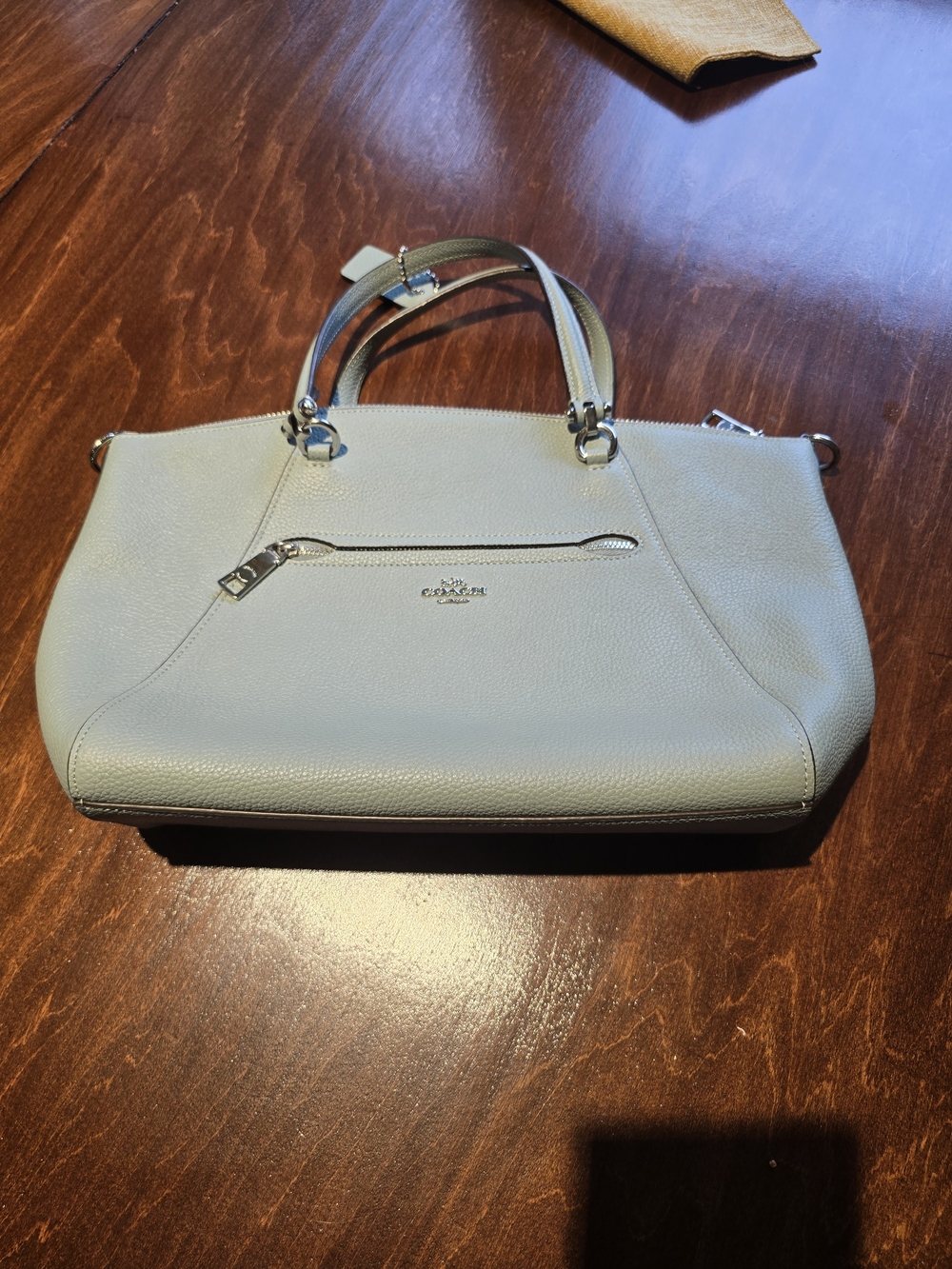 Coach Pebbled Leather Prairie Satchel in Light Blue Gray